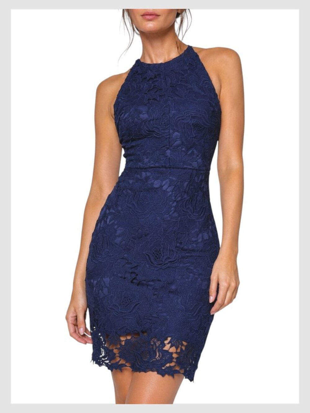 Lauren Nicole Navy Lace Halter Mini Dress Floral Sheath S